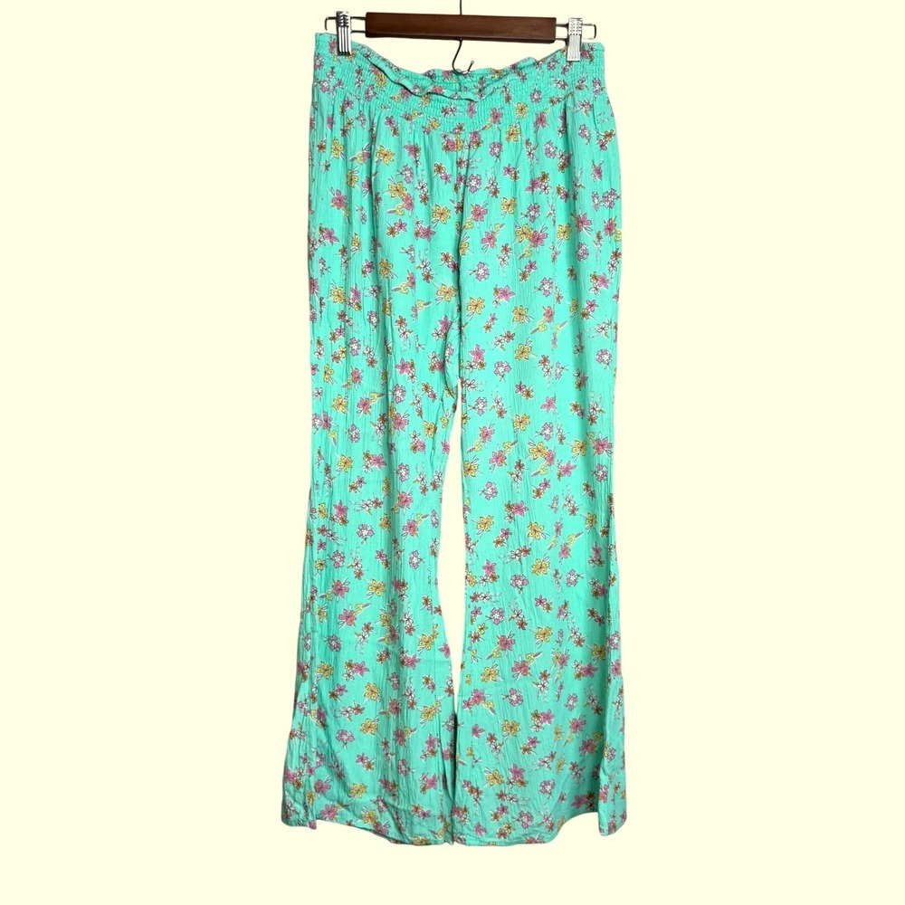 Xhilaration Floral Lounge Pants‎ Womens XL Mint Green Excellent Wide Leg Rayon